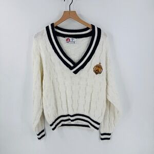 Vintage Isle of Cotton US Naval Academy Cable Knit Sweater Size M USA Heritage